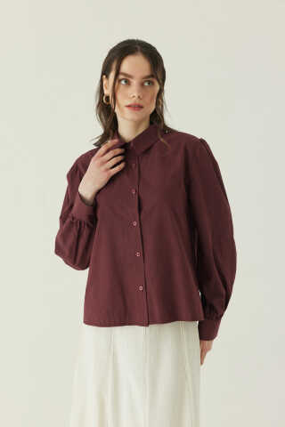 Basic Poplin Gömlek Bordo - 2