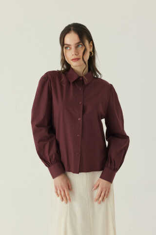 Basic Poplin Gömlek Bordo - 6