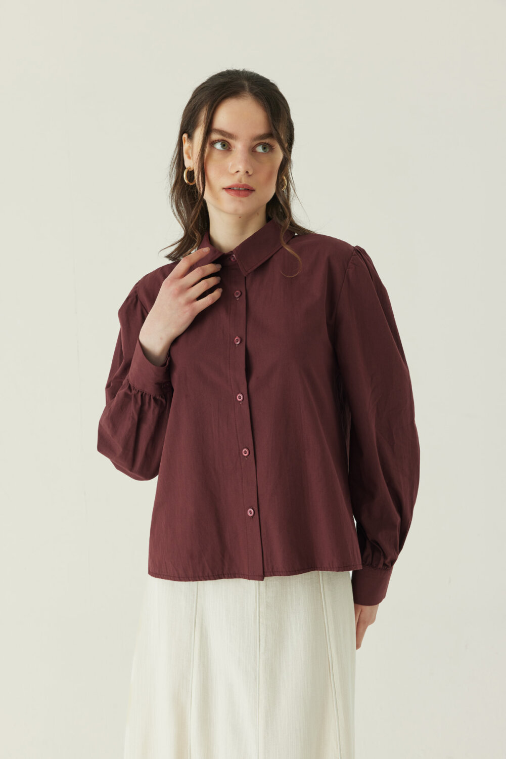 Basic Poplin Gömlek Bordo (1)