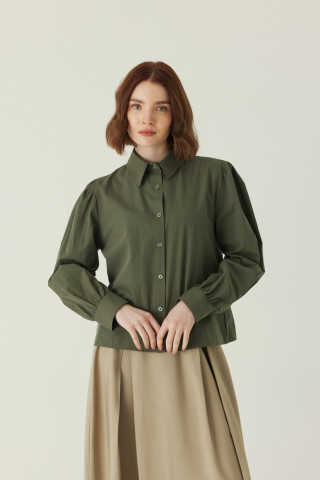 Basic Poplin Gömlek Haki - 5