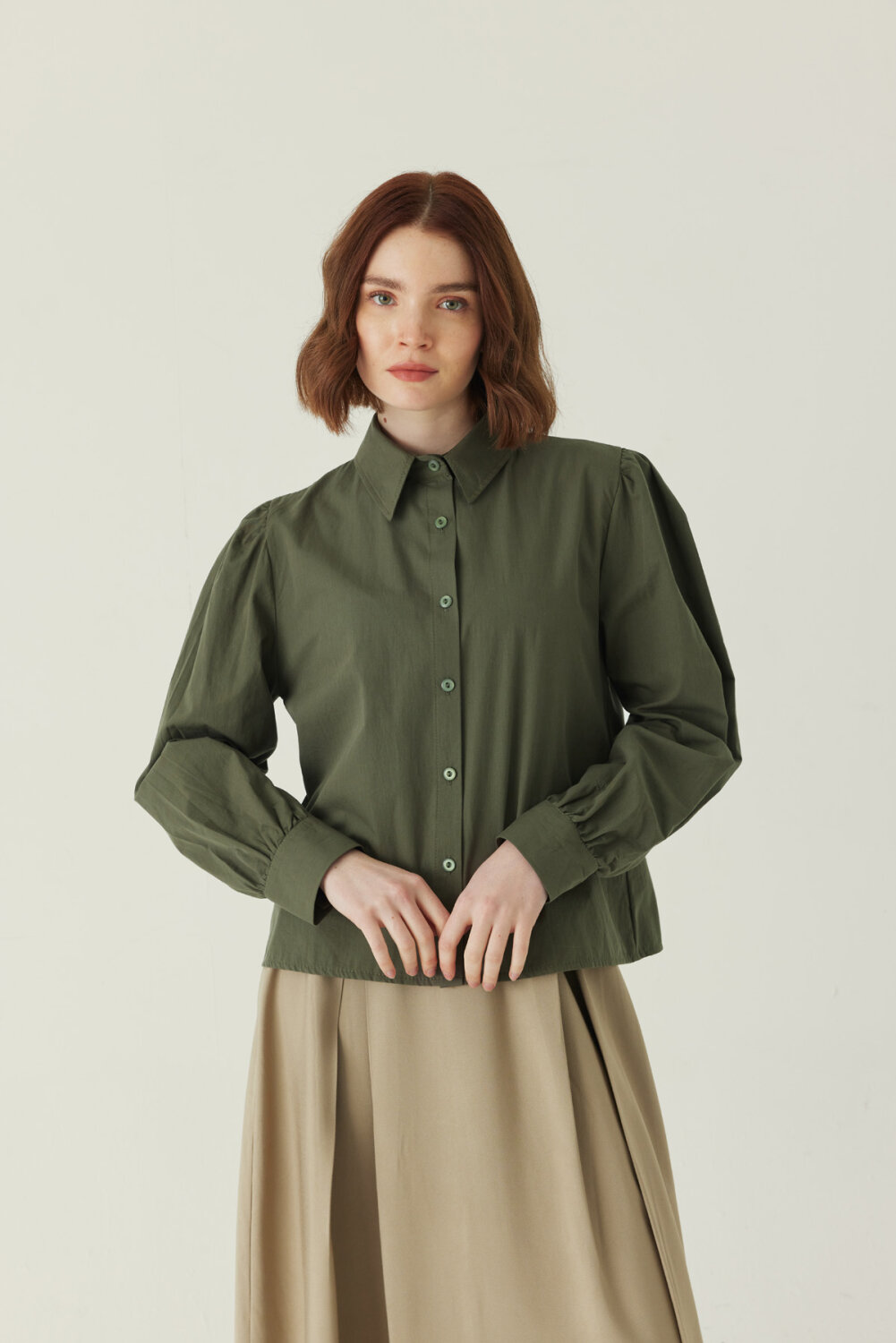 Basic Poplin Gömlek Haki - 5