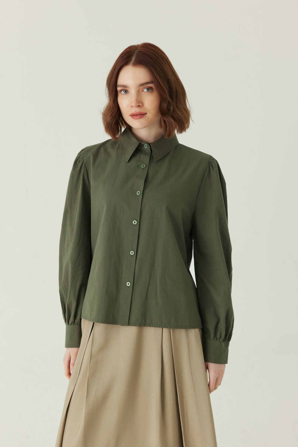 Basic Poplin Gömlek Haki (1)