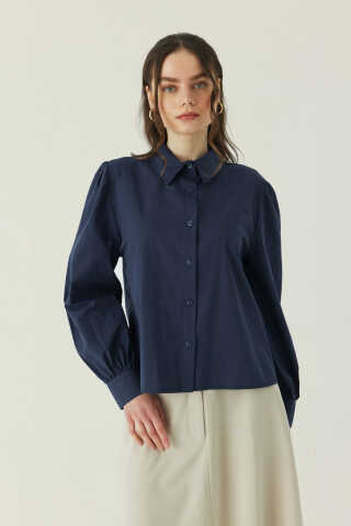 Basic Poplin Gömlek Lacivert - 1