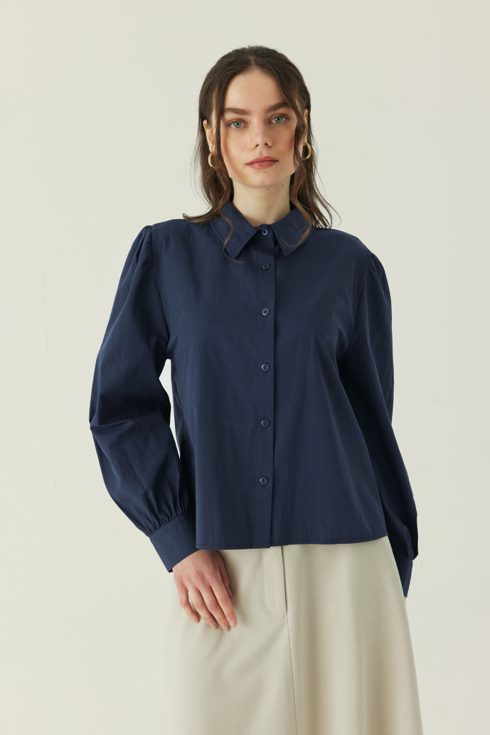 Basic Poplin Gömlek Lacivert 