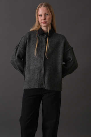 Basic Triko Hırka Antrasit - 4