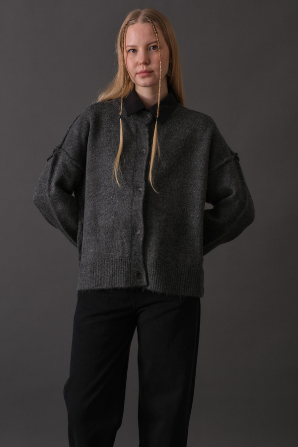 Basic Triko Hırka Antrasit - 4