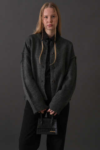 Basic Triko Hırka Antrasit - 1