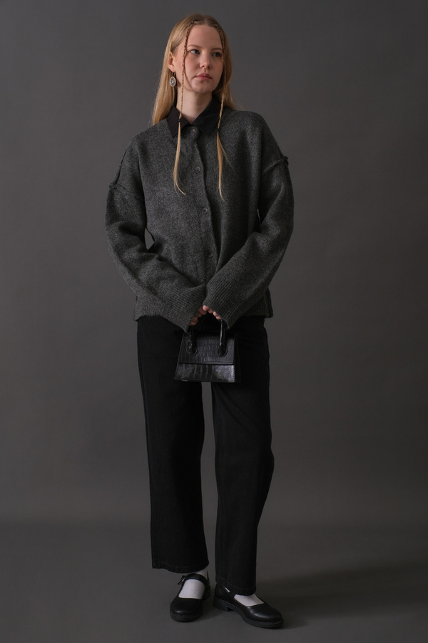 Basic Triko Hırka Antrasit - 3