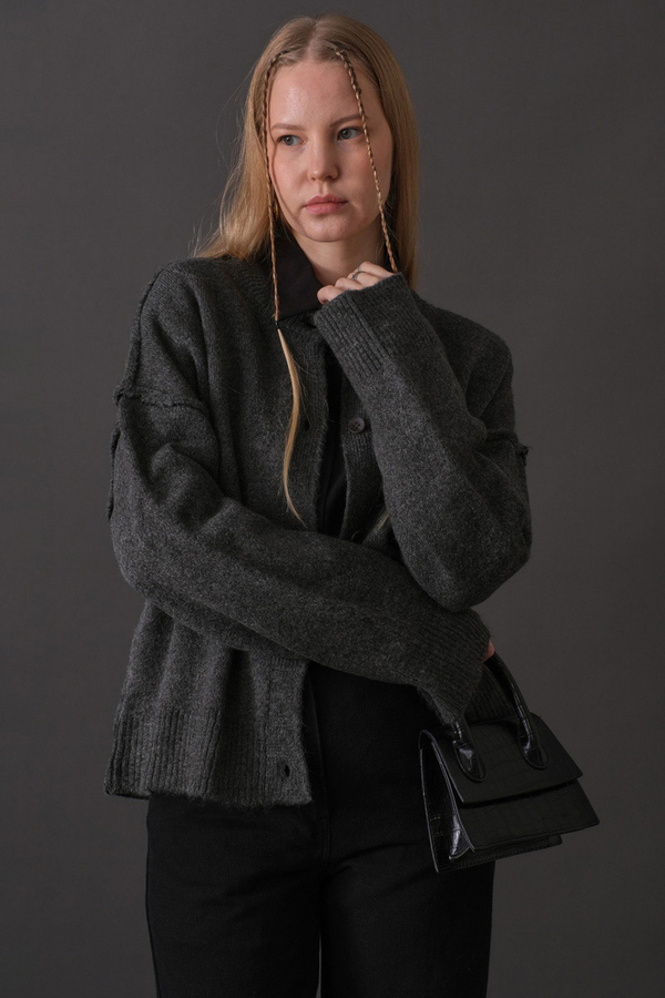 Basic Triko Hırka Antrasit - 11