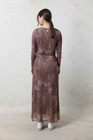 Batik Desen Tül Elbise Bordo - 7