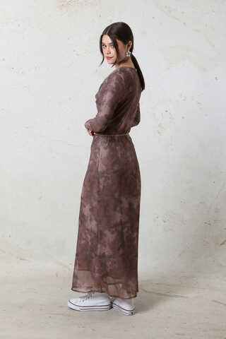 Batik Desen Tül Elbise Bordo - 6