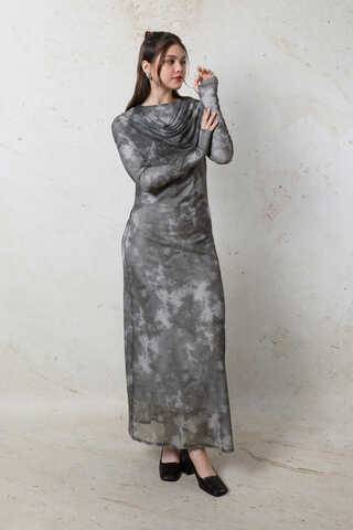 Batik Desen Tül Elbise Füme - 5