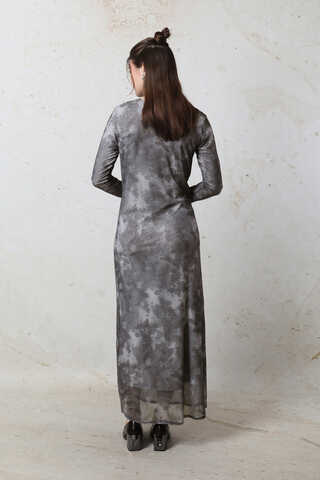 Batik Desen Tül Elbise Füme - 7