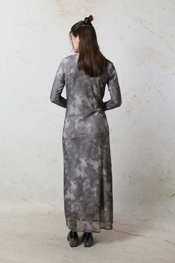 Batik Desen Tül Elbise Füme - 7