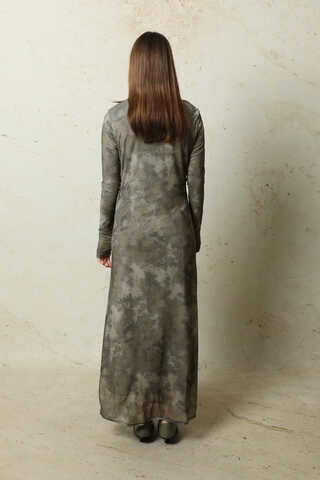 Batik Desen Tül Elbise Haki - 6