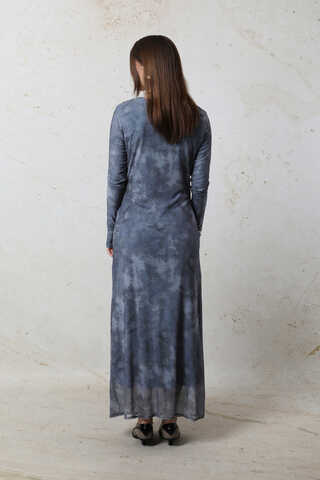 Batik Desen Tül Elbise Mavi - 7