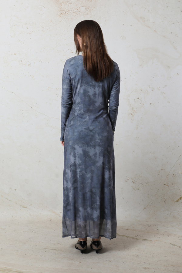 Batik Desen Tül Elbise Mavi - 7