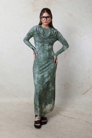 Batik Desen Tül Elbise Mint - 3