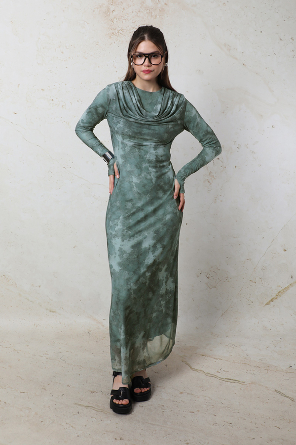 Batik Desen Tül Elbise Mint - 3