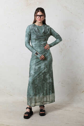 Batik Desen Tül Elbise Mint - 2