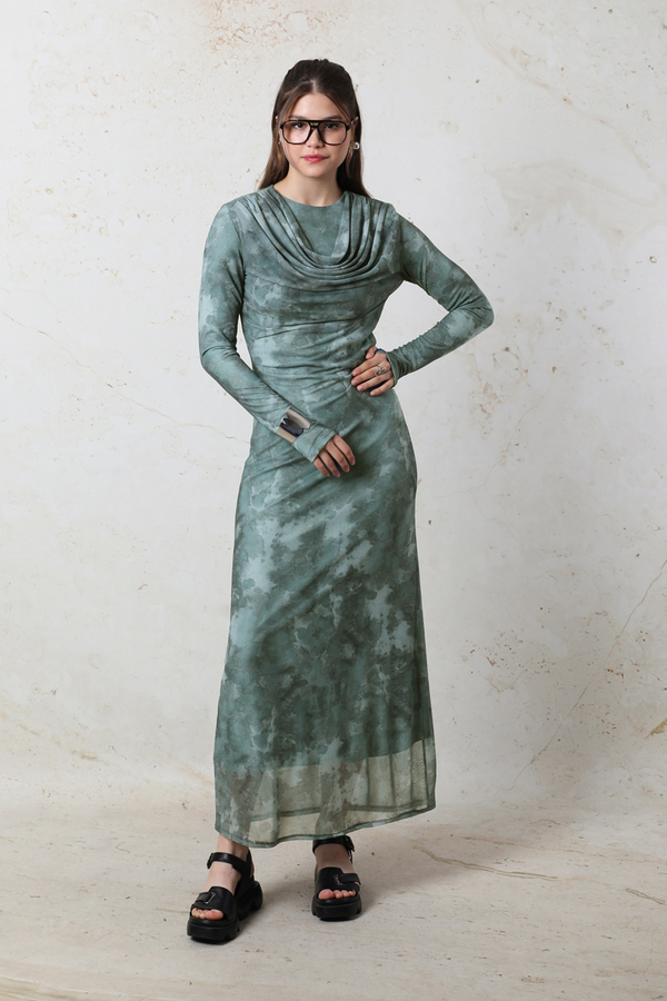 Batik Desen Tül Elbise Mint - 2