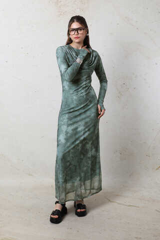 Batik Desen Tül Elbise Mint - 6