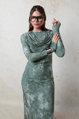 Batik Desen Tül Elbise Mint - 1