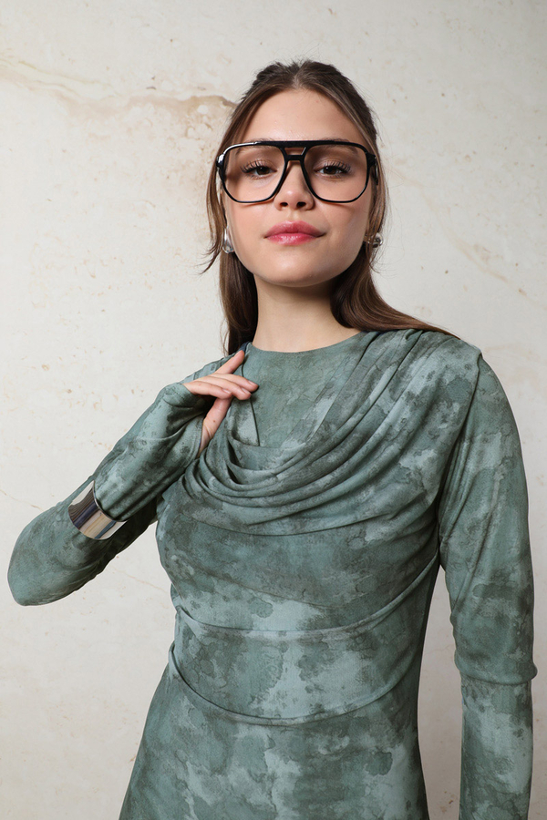 Batik Desen Tül Elbise Mint - 5