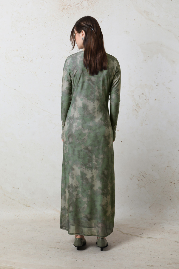 Batik Desen Tül Elbise Yeşil - 8