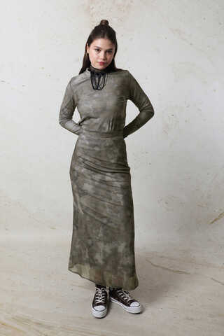 Batik Desenli Body Haki - 4