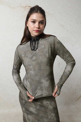 Batik Desenli Body Haki - 6