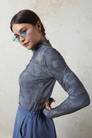 Batik Desenli Body Mavi - 5