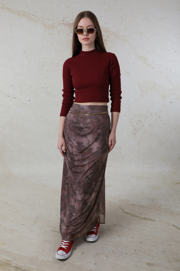 Batik Desenli Tül Etek Bordo - 1