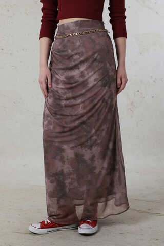 Batik Desenli Tül Etek Bordo - 2