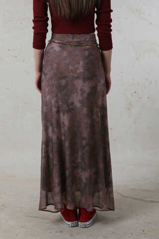 Batik Desenli Tül Etek Bordo - 6