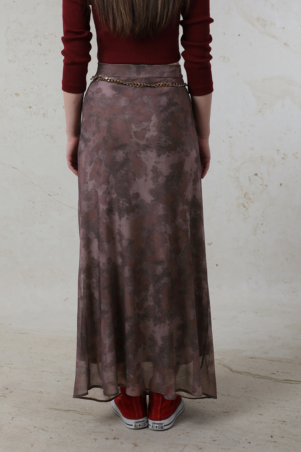 Batik Desenli Tül Etek Bordo - 6