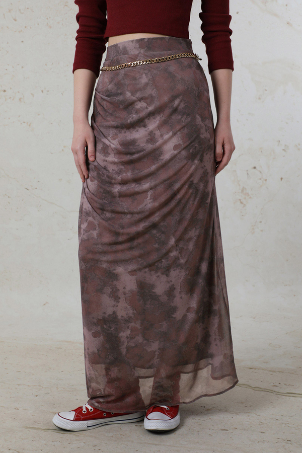 Batik Desenli Tül Etek Bordo - 2