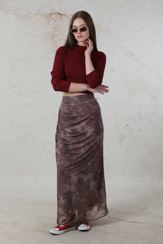 Batik Desenli Tül Etek Bordo - 5