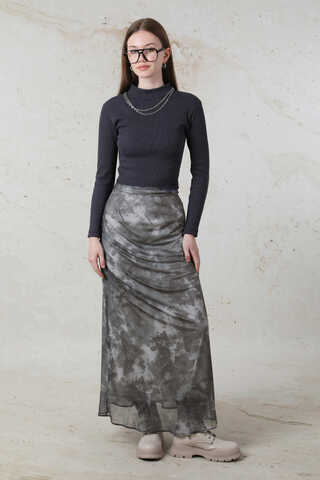 Batik Desenli Tül Etek Füme - 1