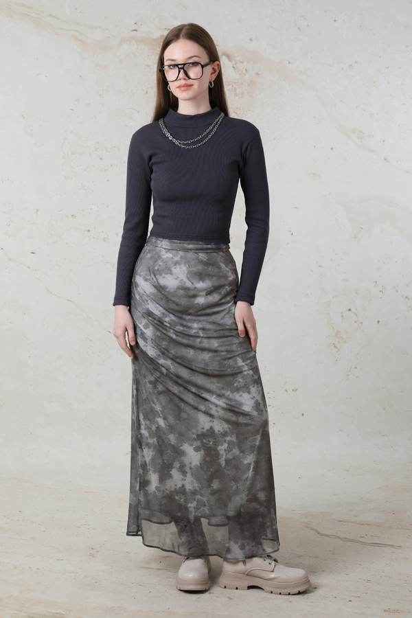 Batik Desenli Tül Etek Füme - 1