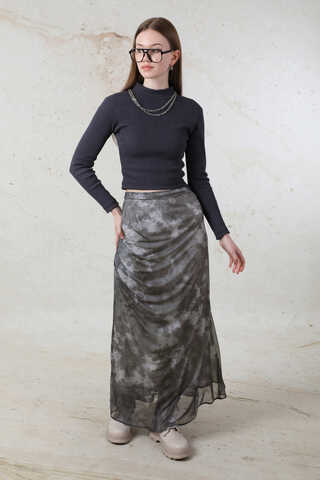 Batik Desenli Tül Etek Füme - 3