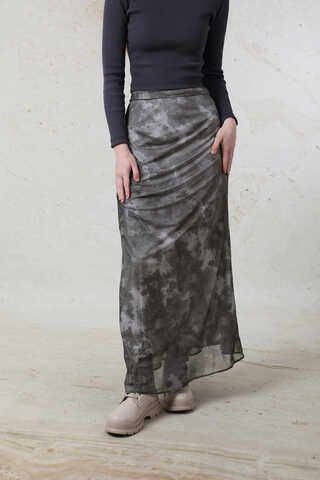 Batik Desenli Tül Etek Füme - 4