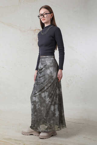 Batik Desenli Tül Etek Füme - 5
