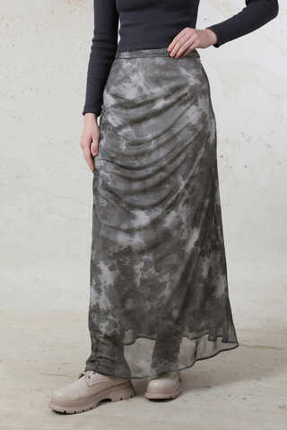 Batik Desenli Tül Etek Füme - 2