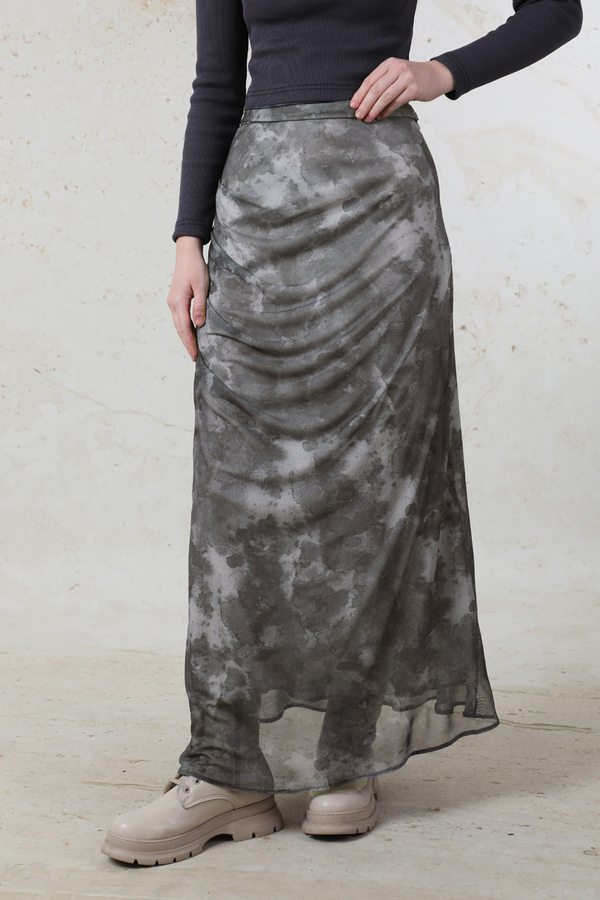 Batik Desenli Tül Etek Füme - 2