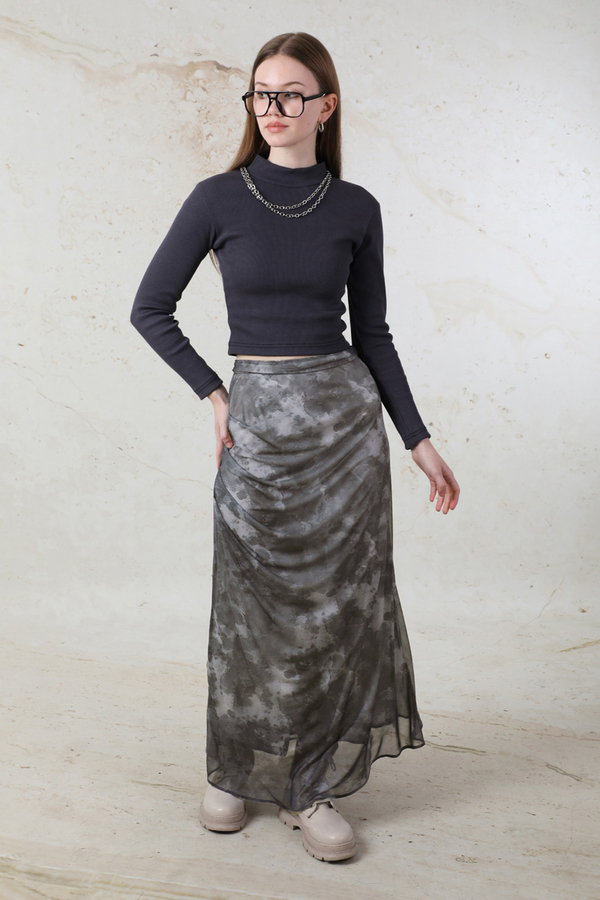 Batik Desenli Tül Etek Füme - 3