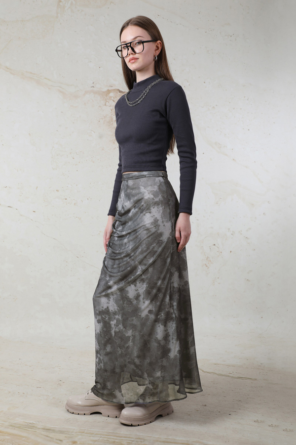 Batik Desenli Tül Etek Füme - 5