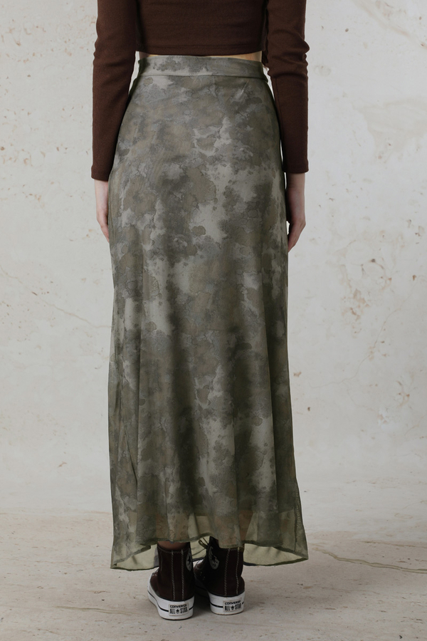 Batik Desenli Tül Etek Haki - 6