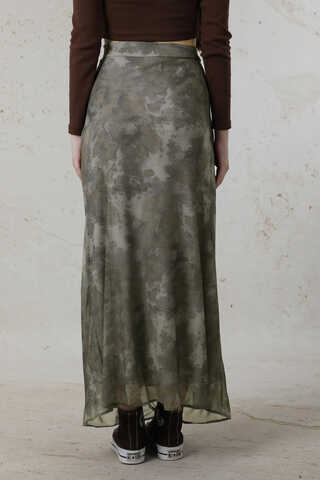 Batik Desenli Tül Etek Haki - 6