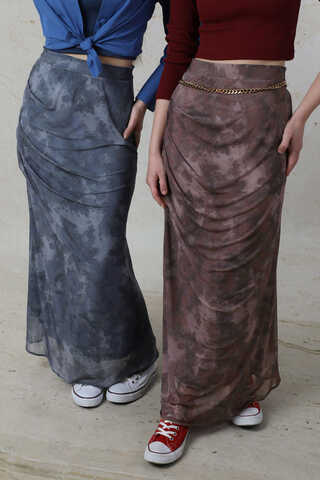 Batik Desenli Tül Etek Mavi - 1